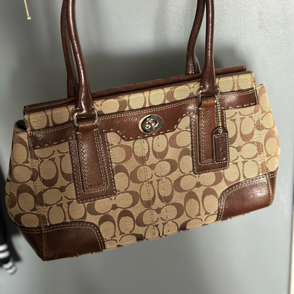 Coach Brown and Tan Signature Satchel